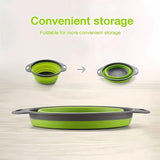 Opvouwbare zeef, keukenzeef, siliconen, inklapbare vergiet noedelzeef, keukenzeef, afwasbak van pasta, fruit, groenten, 2 maten (24,5 + 29,2 cm) (groen)