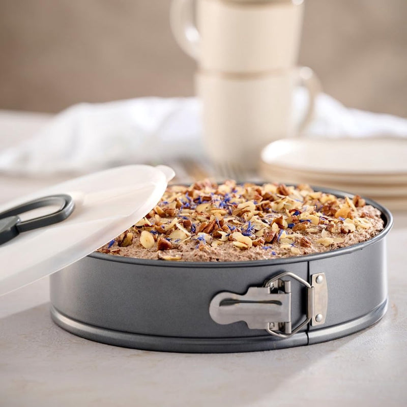 Bakvorm met antiaanbaklaag - ronde taartvorm - springvorm met transportkap - koolstofstaal - 26 cm - zwart