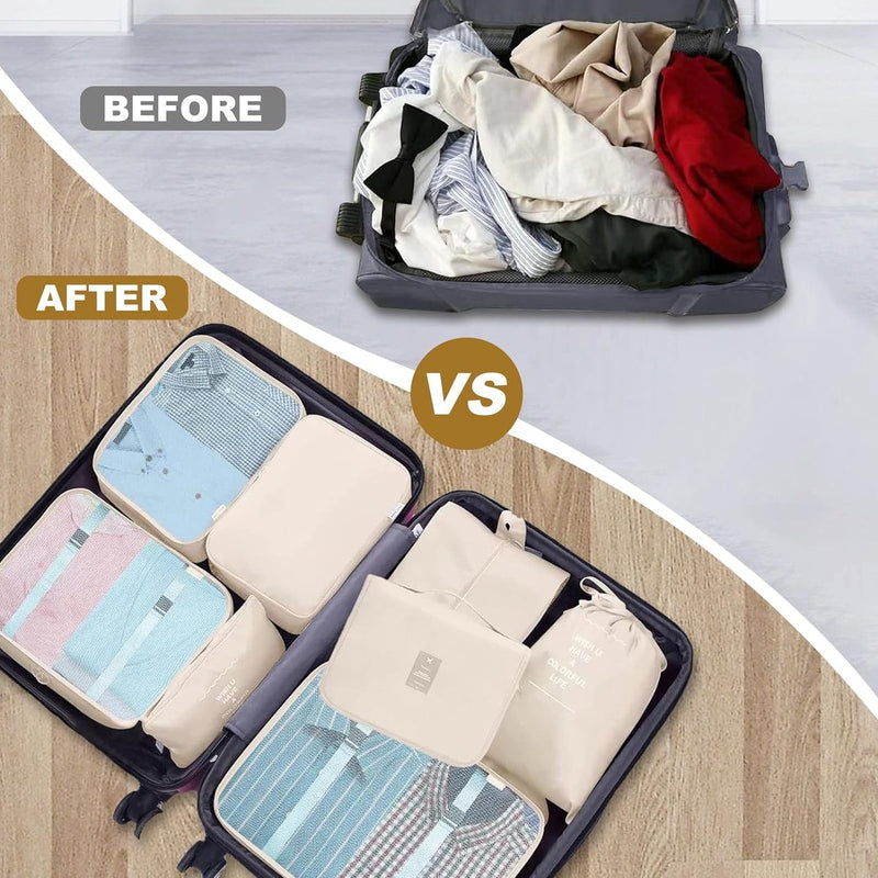 9-delige kofferorganizerset voor vakantie en reizen, packing cubes, reisorganizer, packing cubes, kledingtassen, kofferorganizer voor vakantie en reizen - beige