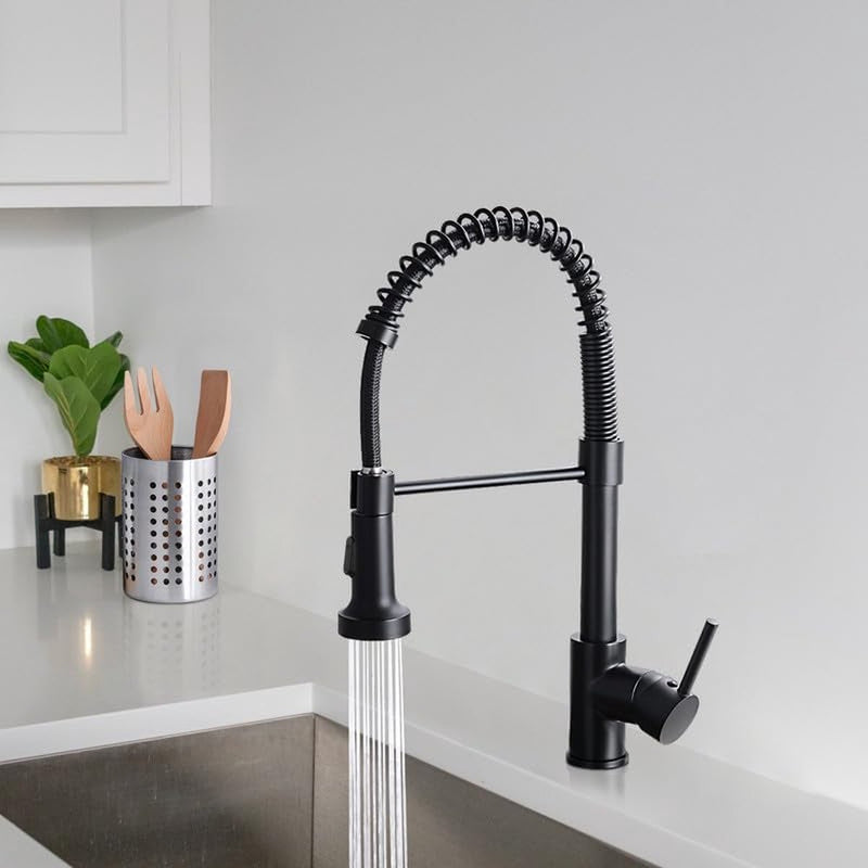 Keukenkraan, zwart, wastafelmengkraan keuken met dubbele functie, roestvrijstalen keukenkraan, 360 graden draaibare wastafelkraan, keukenkraan met mixer, zwart