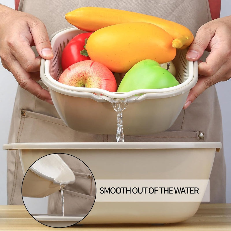8-delige multifunctionele keukenzeefset, 2-in-1 keukenzeef, keukenvergiet, pastazeef, kunststof dubbellaagse afvoermand, rijstwaskom met zeef, gootsteenzeef voor fruit,