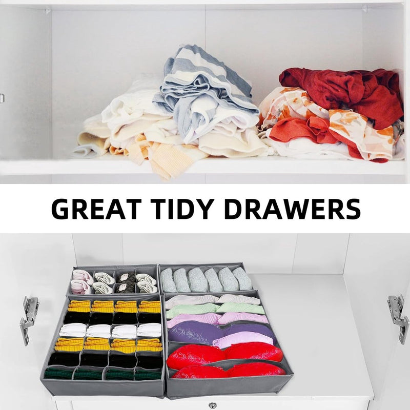 Ondergoedorganizer, set van 4, opvouwbare kledingkastorganizer, lade-opbergsysteem voor sokken, stropdassen, beha's en babykleding, grijs
