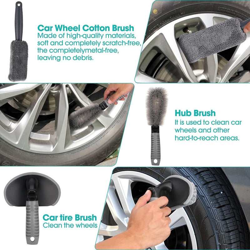 Reinigingsset voor de auto, autoreinigingsset, autoverzorgingsset, voor buiten, autowasset met bandenborstel, multifunctionele reinigingsdoekjes, voor auto, motorfiets, binnen en buiten, huishoudelijk schoonmaken