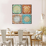 4-delige canvasafbeeldingen met houten lijst, canvasafbeeldingen 30 x 30 cm, moderne muurafbeeldingen, kunstdruk, wanddecoratie voor woonkamer, slaapkamer, huis, kantoor, eetkamer (Mandala)