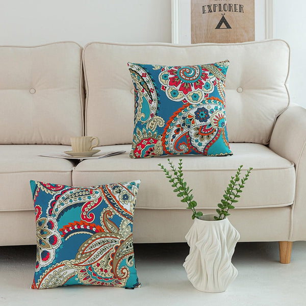 2-pack decoratieve kussensloop binnen buiten huisdecoratie woonkamer slaapbank (45x45cm, blauwe trompetbloemen)