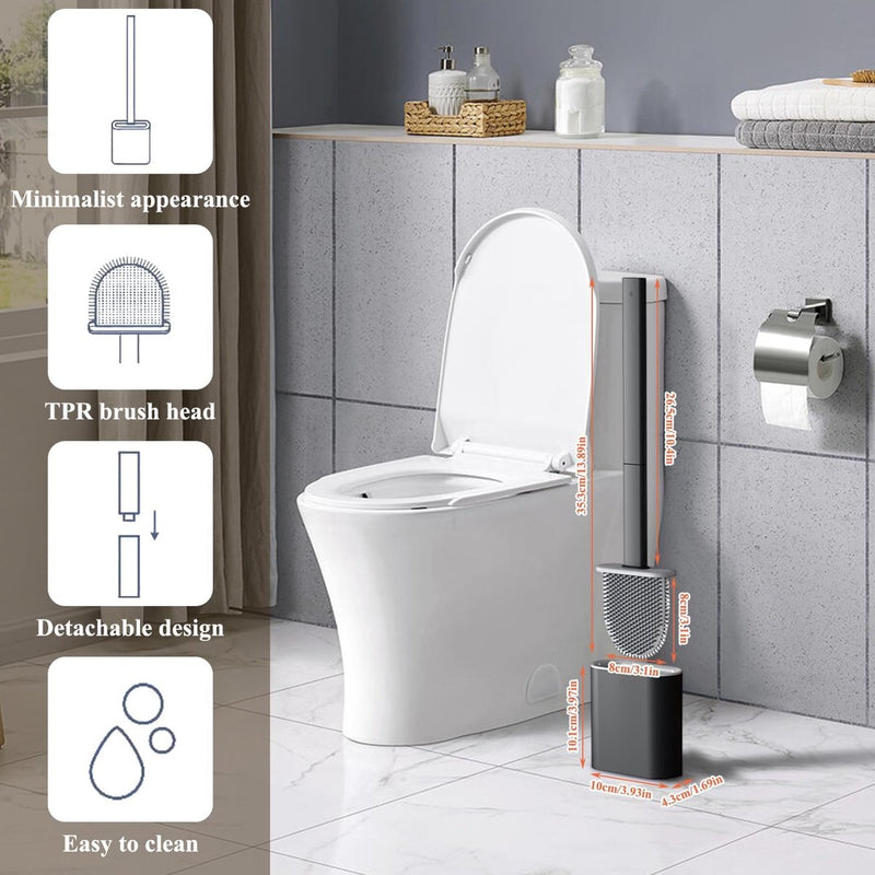 Siliconen toiletborstel met platte en flexibele kop, toiletborstels en houder, zwart, toiletborstel Siliconen toiletborstel voor badkamer en toilet