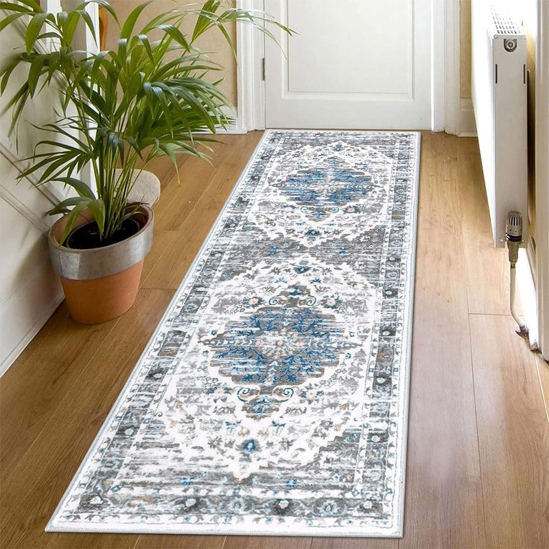 Tapijt Runner Hal Antislip 60 x 180 cm Boho Halkleed Runner Grijs Wasbaar Bedtapijt Slaapkamer Vintage Tapijt Runner Hal Runner Tapijt voor Hal, Keuken, Slaapkamer