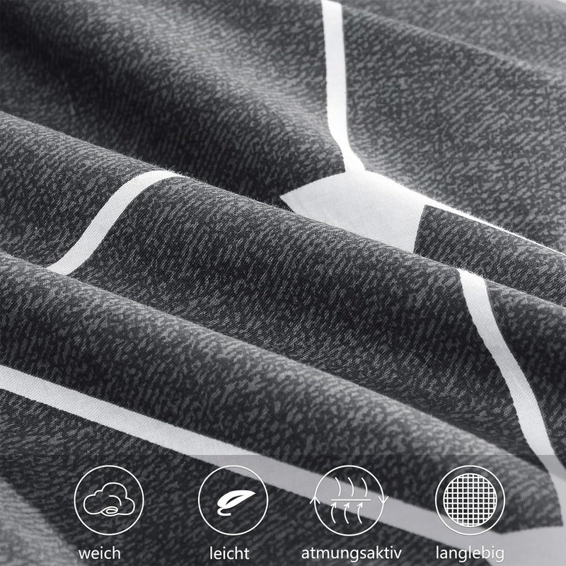 Beddengoed 135 x 200 cm, katoen, 4-delig, katoenen beddengoed 135 x 200 cm, 4-delig, met geometrisch patroon, dekbedovertrekset, 4-delig, katoen met ritssluiting