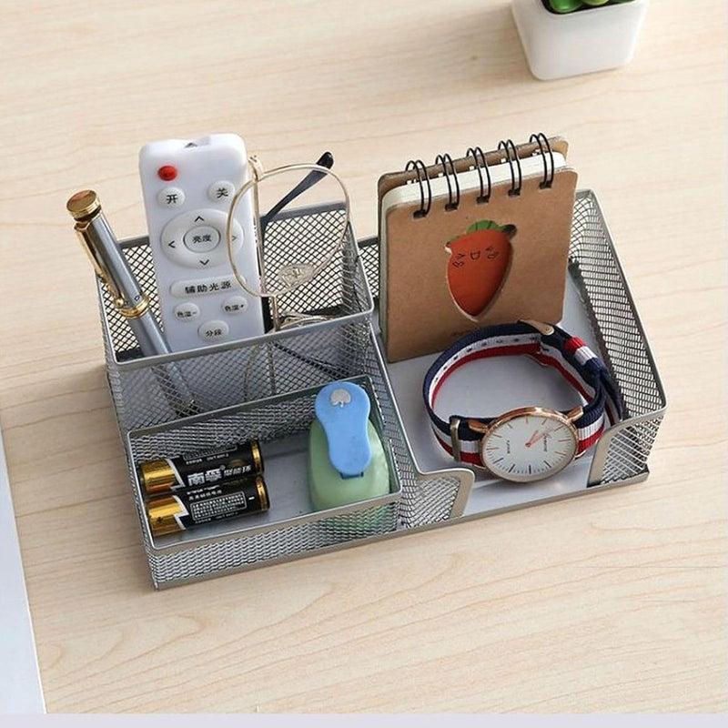 Draad metalen pennenhouder Kantoor pennenhouder Penorganisator Vierkant metalen gaas Kantooropslag Kaptafel (zwart)