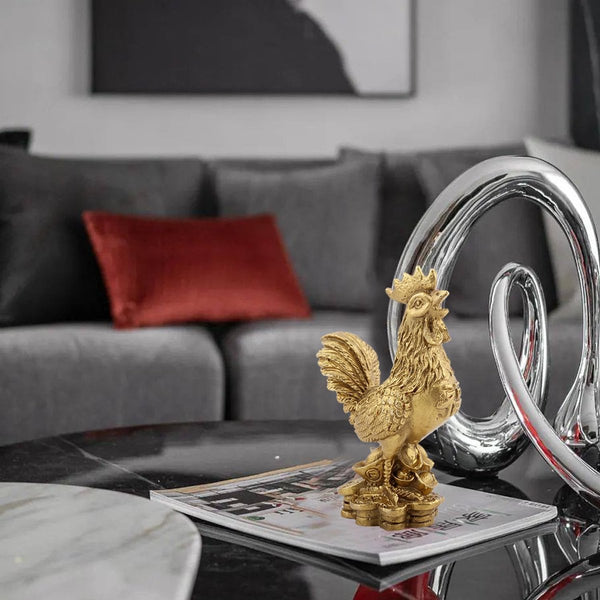 Messing Figuur Haan Gemaakt van Zuiver Koper Kip Decoratie, 10cm / 3,94 Inch Gunstige Haan Standbeeld Ingots Rijkdom Feng Shui Sculptuur Thuiskantoor Chinese Dierenriem Ornament