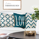 Kussensloop 45 x 45 cm, set van 4 decoratieve kussens, linnen kussenslopen, geometrisch patroon, kussenhoezen voor bank, slaapkamer, bank, outdoor, kussen, 45 x 45 cm, blauwgroen