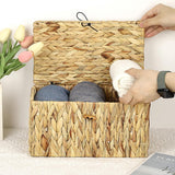 Natuurlijke opbergmand van waterhyacint zeegras, geweven waterdichte opbergkist met deksel in de woonkamer, keuken, kledingkast voor kleding, boeken, groenten, cosmetica, 31 x 18 x 16 cm
