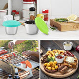 Saladecontainer, 6 x 70 ml kleine roestvrijstalen kruidencontainer, voedselopslagcontainers met deksel, dressingcontainer, herbruikbare mini-sauscontainer, snackdoos, voedselcontainerset