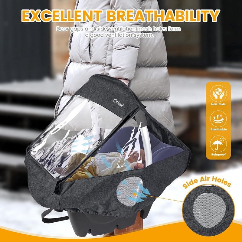 Universele regenhoes voor babyzitje , afdekbare draagopening en luchtgaten, contactvenster, met zak, noodzakelijke bescherming voor baby's of huisdieren (donkergrijs)