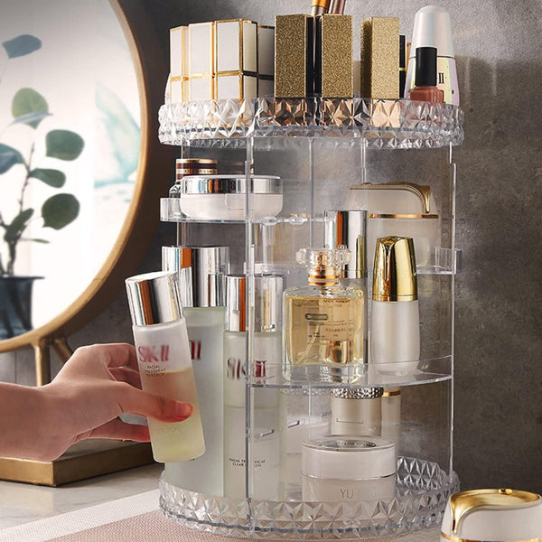 Transparante make-up organizer, 360 graden draaibare cosmetische organizer, cosmetische standaard met grote capaciteit, opbergrek voor badkamer, slaapkamer, kaptafel