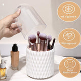 Cosmetica-make-uporganizer met stofdicht, stofdicht, 360 graden draaibare opslag met deksel, voor wastafel, badkamer, bureau, werkblad (wit)