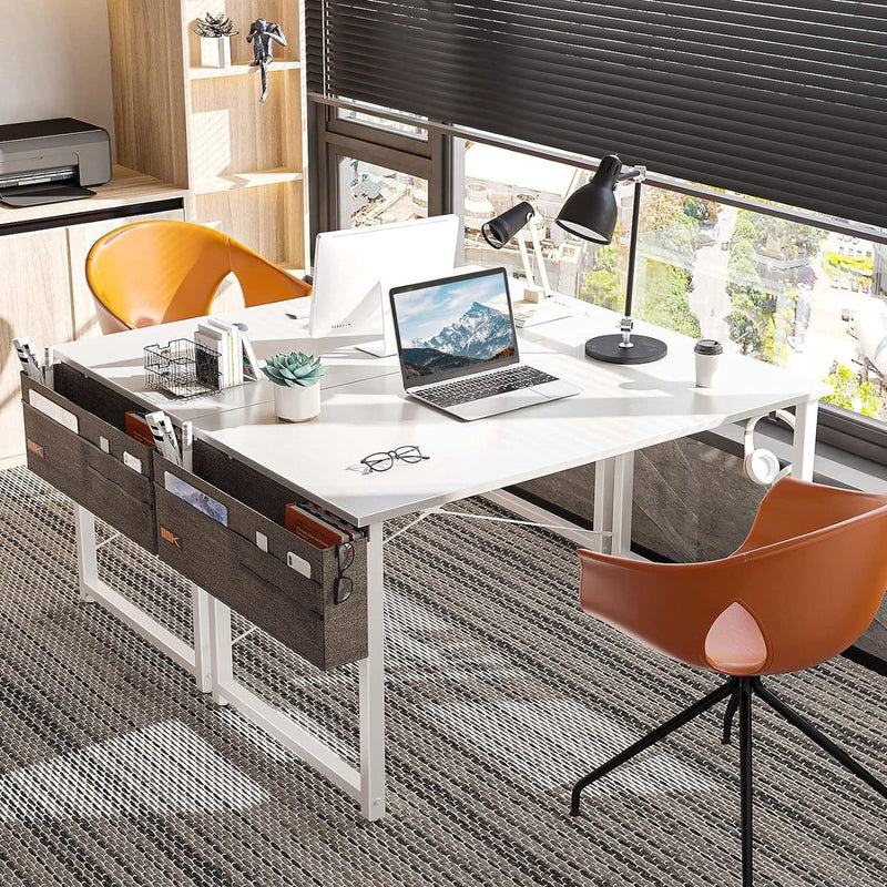 Bureau, wit, 120 x 50 x 74 cm, computertafel met koptelefoonhouder en opbergtas, klein bureau, werkkamer, hout, pc-tafel, kantoortafel voor thuis, kantoor