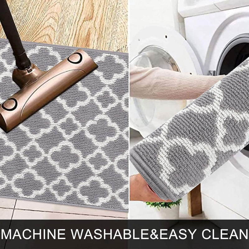 Lange gangtapijtloper, 60 x 240 cm, antislip grijze tapijtloper, wasbaar vintage keukentapijt, lange Boho-tapijtloper voor slaapkamer, entree, keuken