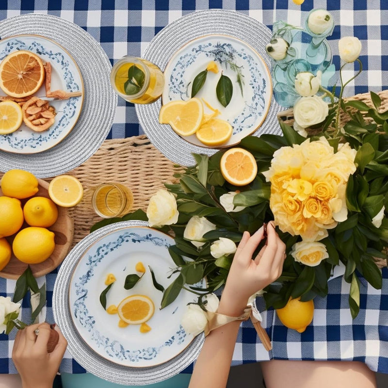 Placemats rond zilver gevlochten placemats set van 6 hittebestendige tafelsets wasbaar voor keuken diner 38 cm