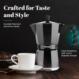 espressomachine inductie, espressomachine, Italiaanse koffie, mokkapot koffiezetapparaat aluminium, 6 kopjes, roestvrijstalen voet, veiligheidsventiel, vitrokeramisch, gas