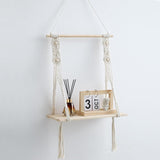 Wandplank Houten Boheemse Wandplank Handgemaakte Macrame Wanddecoratie met LED-verlichting Geschikt voor Woonkamer Wanddecoratie Kamerdecoratie