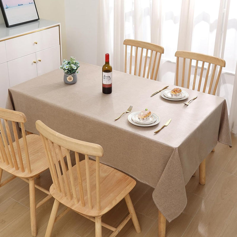 Tafelkleed in linnenlook, afwasbaar, lotuseffect, rechthoekig, 140 x 140 cm, tafelzeil, waterafstotend, tafellinnen, vlekbescherming, lichtbruin