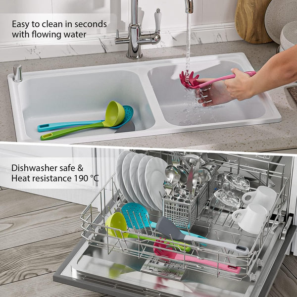Keuken gadgets Set van 4 - (spatel siliconen, soeplepel, schuimlepel, spaghettilepel) keukengerei, spatel kunststof, pollepel, schuimspaan, spaghetti lepel, keukenhulp