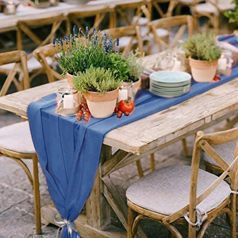 Chiffon tafelloper, 300 x 70 cm, donkerblauw, chiffon, decoreren, tafeldecoratie, romantische bruiloftsloper, tule decoratieve stof voor bruiloft, bruidsfeest, babyshower, verjaardag,