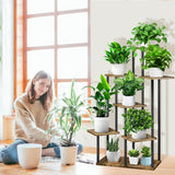 7-laags houten bloemenrek, plantenrek, meerdere verdiepingen, bloemenstandaard, bloemenbank, bloementrap, plantentrap, staand rek voor binnen, tuin, balkon, decoratie (zwart)