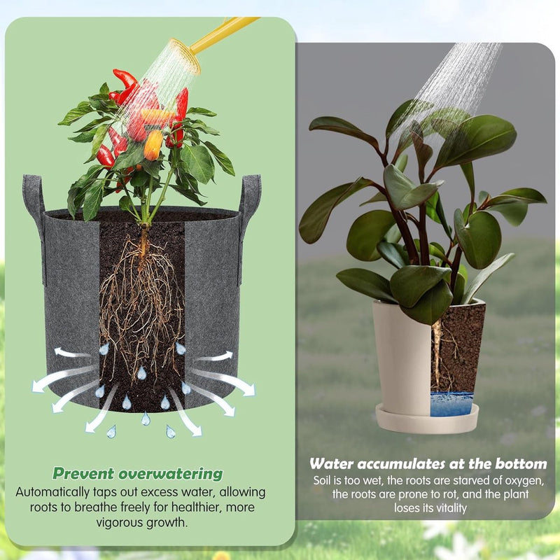 27 l stoffen plantenzak aardappelzak met handvat, herbruikbare plantenzak voor het kweken van aardappelen, tomaten, groenten, bloemen, verdikte en geventileerde tuinpot, 5 stuks, grijs