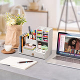 Bureau-organizer met lade, wit, pennenhouder met hoge capaciteit, bureau, doe-het-zelf desktop nette kantoororganizer, pennenorganizer voor kantoor, school en thuis