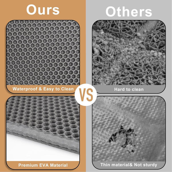 Kattenbakmat, 90 x 76 cm EVA waterdichte kattenbak, kattenmat met honingraatmotief, dubbellaags ontwerp honingraat, kattenbak, grijs, 1 zijde verbonden