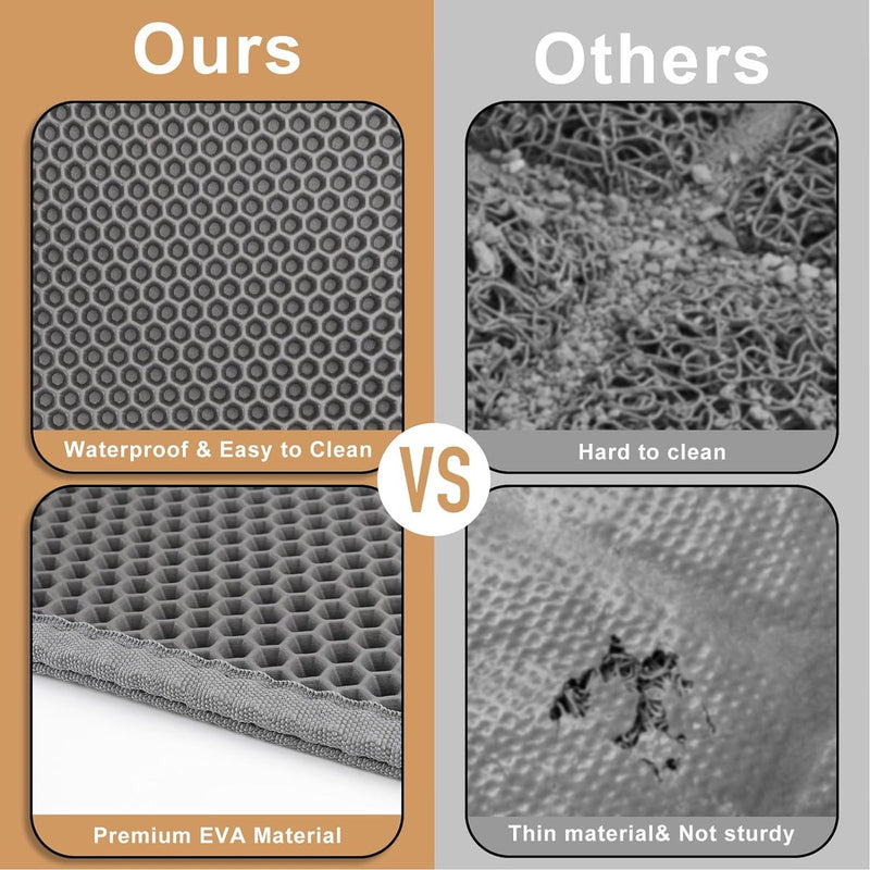 Kattenbakmat, 90 x 76 cm EVA waterdichte kattenbak, kattenmat met honingraatmotief, dubbellaags ontwerp honingraat, kattenbak, grijs, 1 zijde verbonden