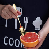 Gold Grapefruit Spoon Set of 5, 4 Stainless Steel Grapefruit Spoons and 1 Titanium Coated Grapefruit Knife, Grapefruit Utensil Set, Serrated Edge Spoons Pack of 5 (Gold)