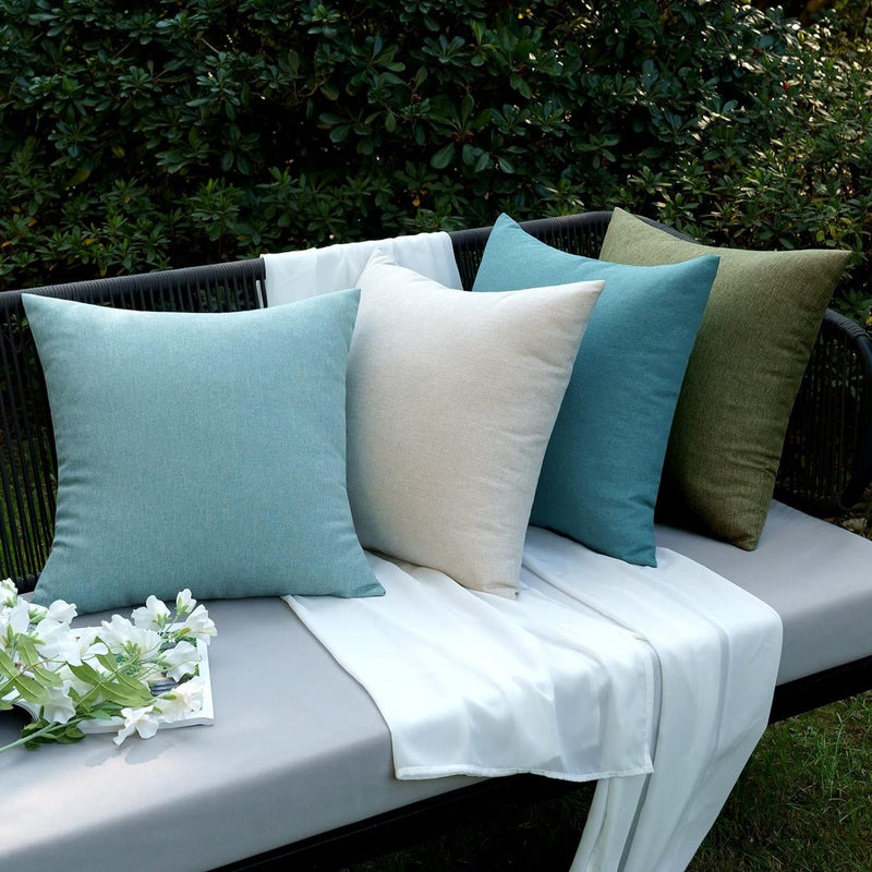 Kussensloop, outdoor, waterdicht, bankkussen, waterdicht, sierkussen, kussenslopen, decoratieve kussens kussenhoes van polyester, voor tuin, bank, woonkamer, bed, set van 2, 40 x 40 cm, cyaan