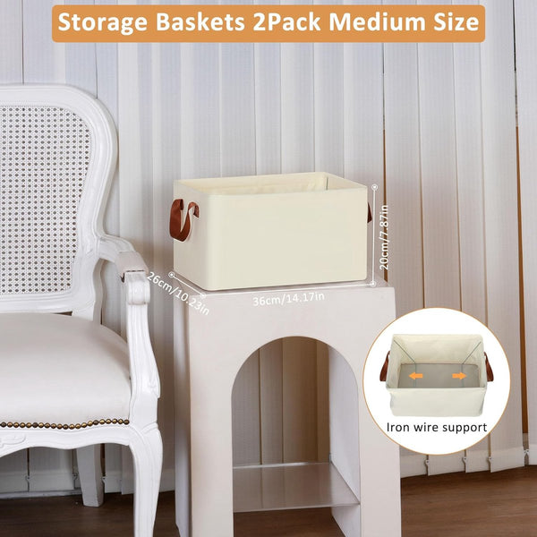 Opbergbox set van 2, opvouwbare opbergmand, Oxford stof 36x26x20 cm, organizerbox voor kledingstaatdozen, opbergrekken, kasten (beige)