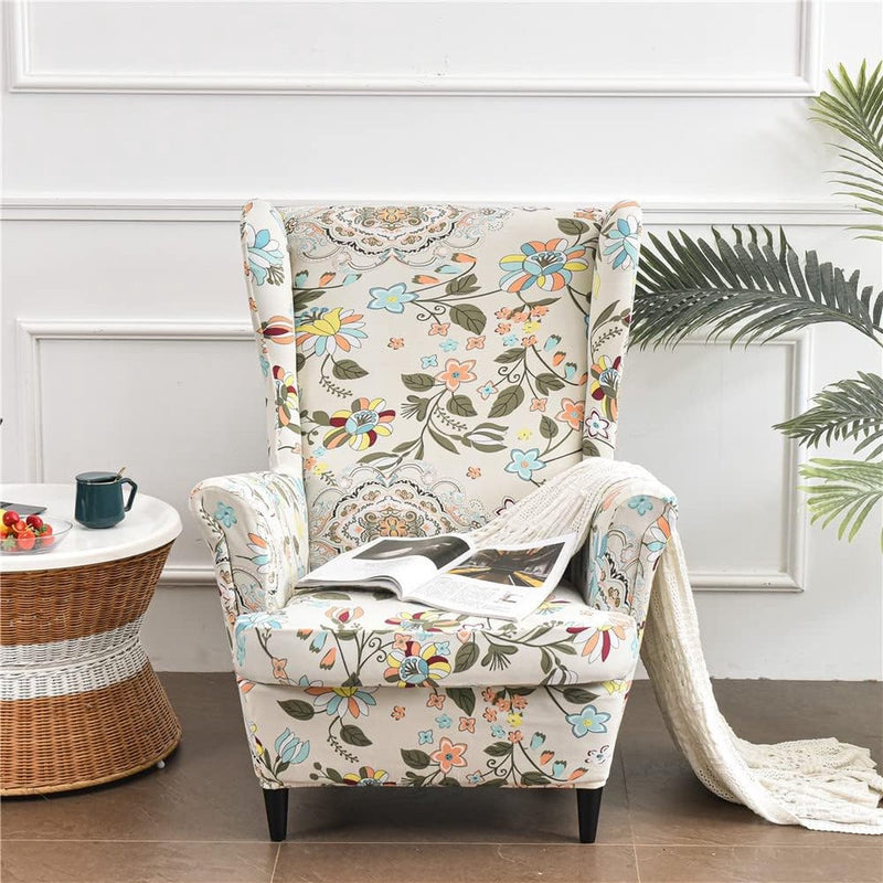 2-delige hoes voor oorfauteuils, met poef, fauteuil-overtrek, fauteuilhoes, stoelhoes, stretch, tijger, stoelhoes met armleuning, hoge rugleuning (Scandinavische stijl)