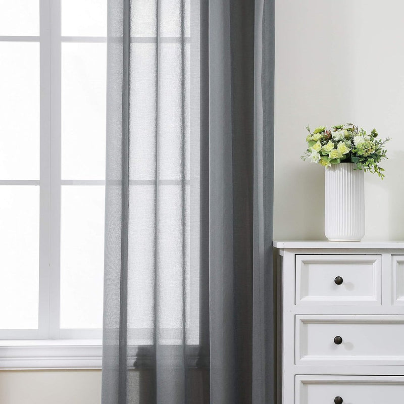 Transparante decoratieve gordijnen voor balkondeur voile gordijnen met ogen faux linnenlook grijs gordijn voor slaapkamer woonkamer H 245 x B 140 cm set van 2