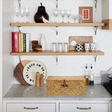 Zeegras opbergmand met deksel, geweven zeegras bureaumand, rechthoekige badkamer opbergdoos, planken en bureaus, multifunctionele opbergmand (karamel, S)