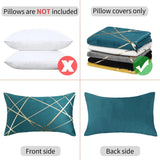Set van 2 fluwelen kussenslopen, 30 x 50 cm, blauw-groen, geometrie, bronzen, sierkussen, kussenovertrek, bankkussen, decoratieve kussens, voor buiten, sierkussen, overtrek voor slaapkamer, bank, bed