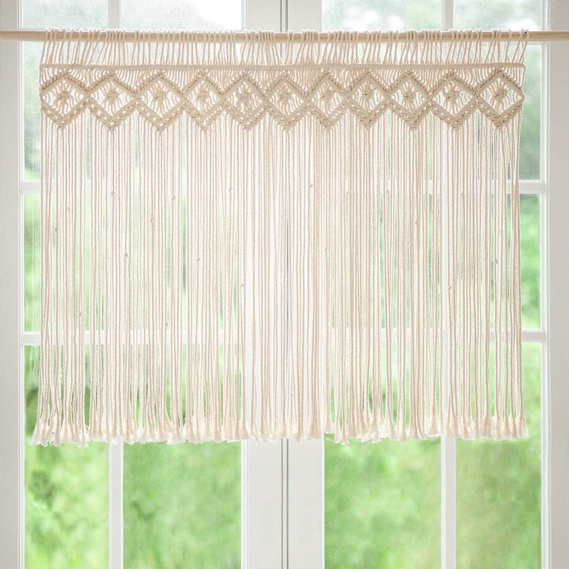 Macrame Gordijn Raam Muurophanging Boho Decoratief Geweven Tapijt Wanddecoratie Buitengordijn voor Bruiloft Decoratie Thuis 89 x 66 cm
