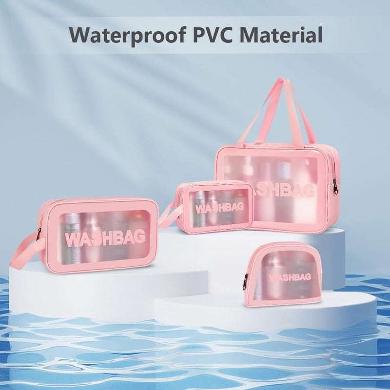 Toilettas voor op reis, transparante make-uptas, pvc-toilettas, organizer, draagbare toilettas, ritssluiting, make-uptas voor dames, kinderen, mannen, zakelijke badkamer, #11 Roze 4pc-D, 1 stuks