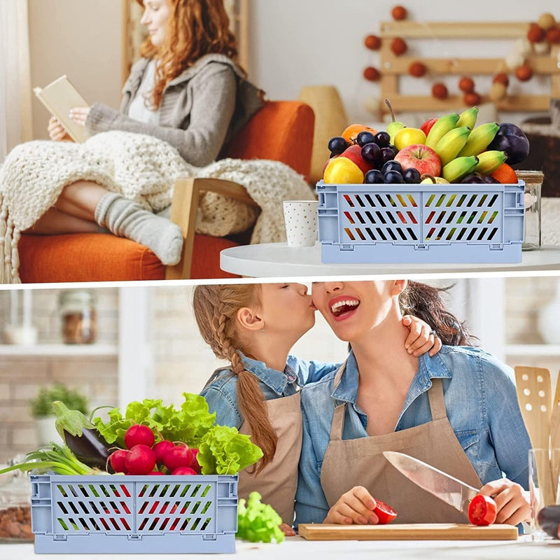 Set van 4 mini-manden, kunststof, vouwbox, opbergkist, stapelbare fruitkist, kunststof, klapmand voor keuken, werkkamer en kantoor (meerkleurig)