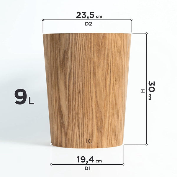 Prullenbak van echt hout Börje | Moderne houten vuilnisemmer voor kantoor, kinderkamer, slaapkamer enz. | essenhout