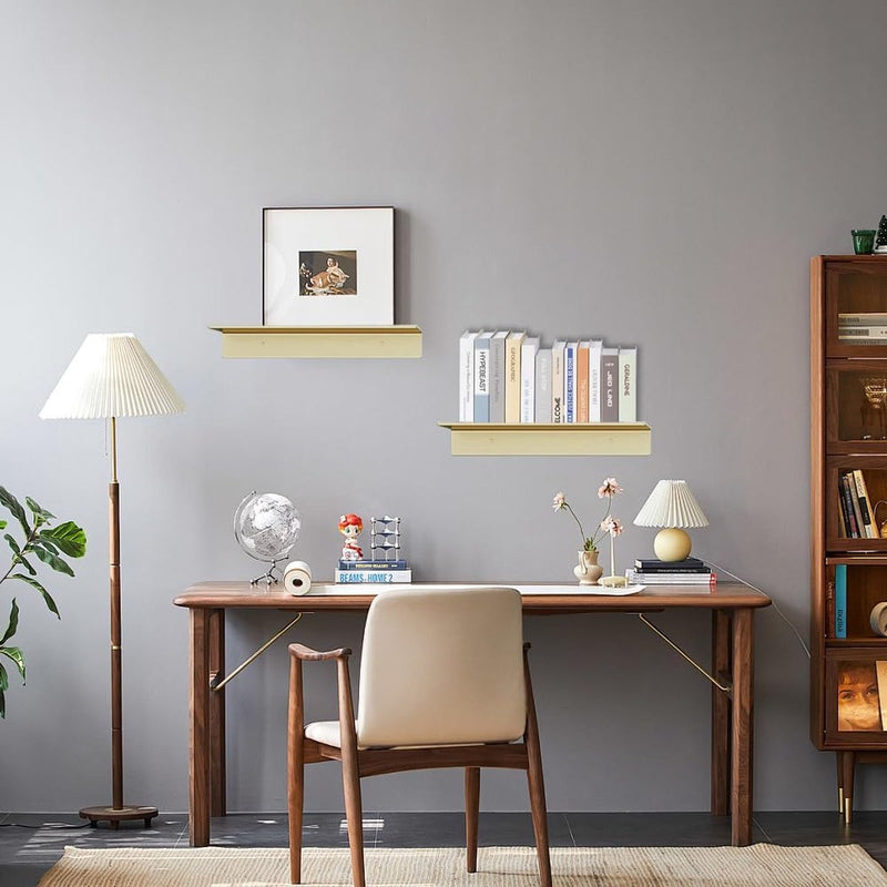 Wandplank, goudkleurig metaal, wandrek met schroeven, 2 stuks, aluminium, wandplank, zwevend rek, klein, voor badkamer, slaapkamer, keuken, decoratieve fotolijst