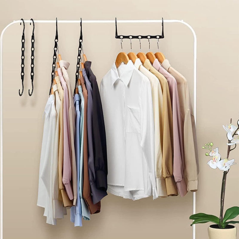 4 stuks 5-in-1 kleerhangers, ruimtebesparend, draaibare magische kleerhangers, kunststof, multifunctionele zwarte magische kleerhangers, voor kledingkast
