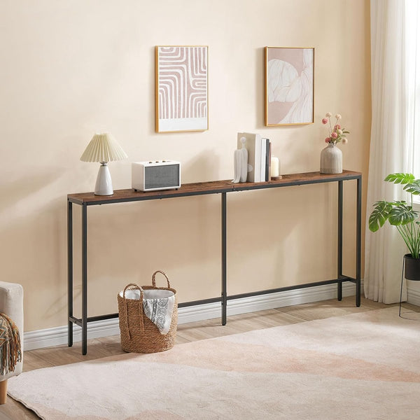 Consoletafel, kleine tentoonstellingstafel, ingangstafel, bijzettafel, sofatafel voor kleine ruimte, hal, woonkamer, slaapkamer, rustiek bruin