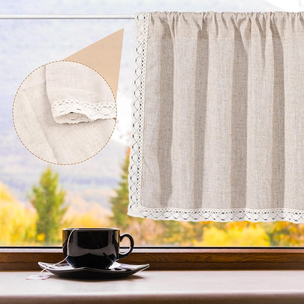 Korte gordijnen voor ramen, linnen vitrage, bistrogordijn met kant, korte gordijnen, keukengordijnen voor café-keuken, woonkamer en decoratie, 150 x 45 cm