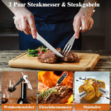 26 stuks roestvrij stalen barbecue-accessoires, hoogwaardige BBQ-grillbestek, koffer, perfecte grillgereedschapsset voor mannen, cadeau met draagbare opbergkoffer en vleesthermometer, bruin