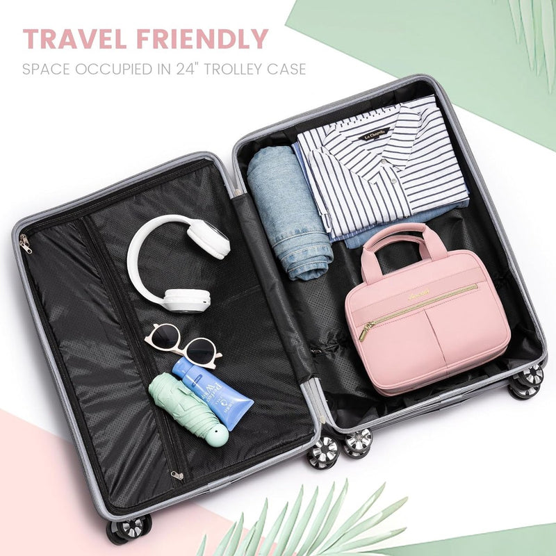 Toilettas voor dames, groot, toilettas om op te hangen, reis-toilettas, make-uptas, hangende toilettas, grote toilettas, waterdichte toilettas, reis-make-uptas, roze, Toilettas voor op reis